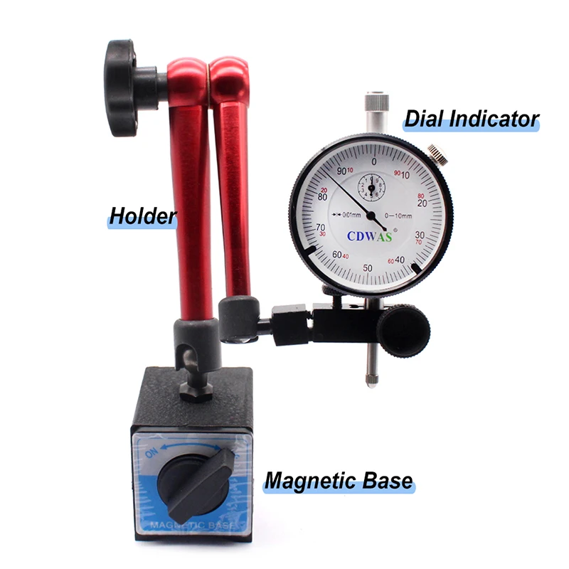 Face Dial Test Indicator Gauge Scale Precision Set Magnetic Base Holder Stand 