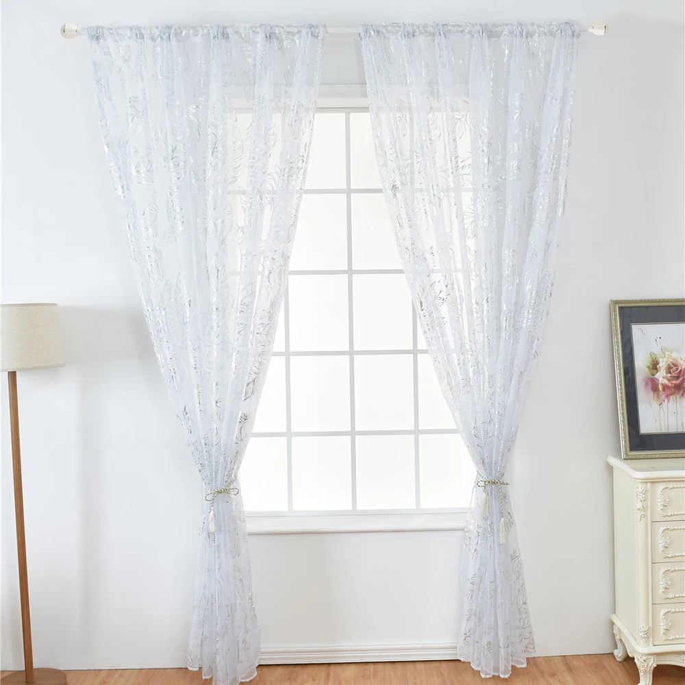 

Transparent Curtains Tulle Curtains for Living Room Feather Print Window Screen Curtains Window Patio Door 1 Panel 100cm*200cm