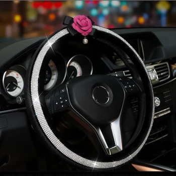 

Rhinestone Winter Plush Fur Steering Wheel Cover Diamond Crystal Auto Steering Wheel Cases For Women Girls Car Accessories