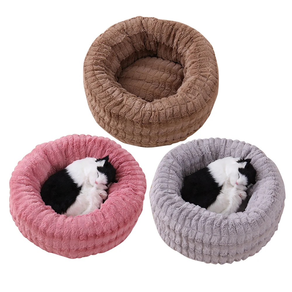 S/M/L Round-shaped Pet Cat Nest Short Plush Dog Sleeping Bed Puppy Soft Warm House Pet Cats Dogs Mat Cushion Pads