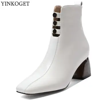 

ALLBITEFO natural genuine leather thick heel ladies women boots new arrival autumn winter ankle boots charming girl boots