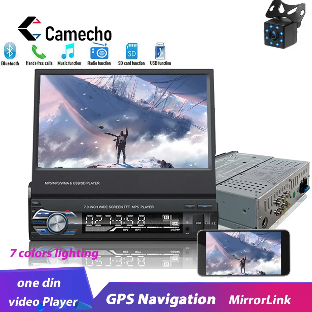 Camecho 1din Автомагнитола " HD Android Mirrorlink gps Naviation Автомагнитола Bluetooth Автомобильный мультимедийный плеер для универсального автомобиля стерео