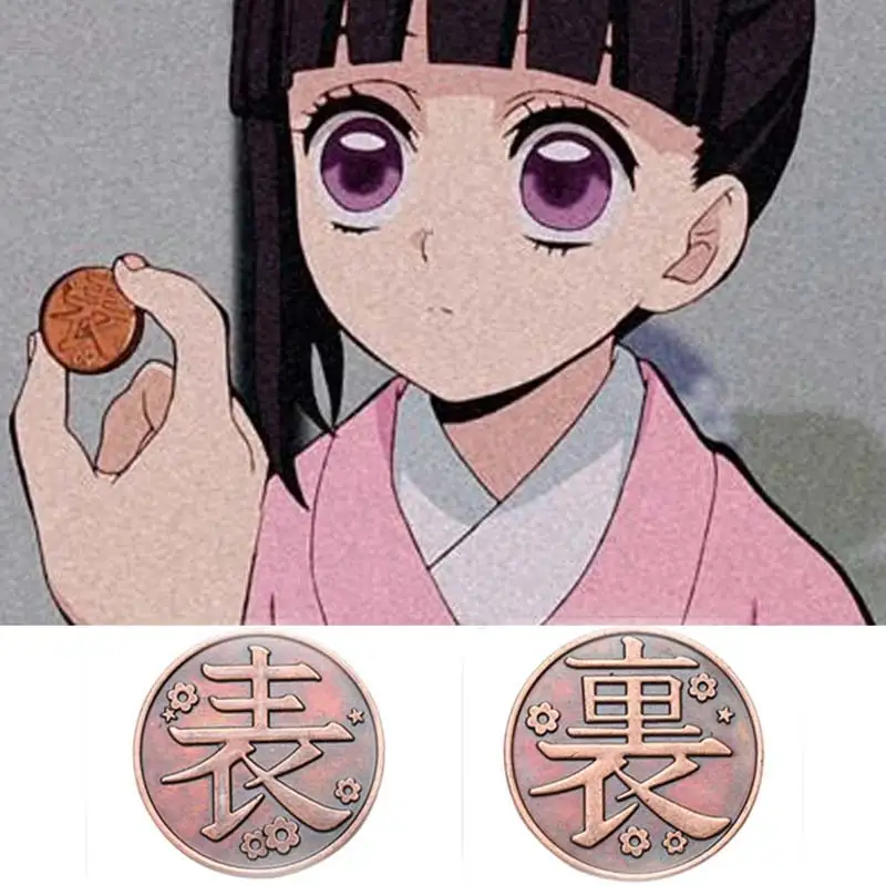 Anime demonio asesino Kimetsu No Yaiba Tsuyuri Kanao Kochou Shinobu colección de aleación de moneda de Metal accesorios Cosplay monedas