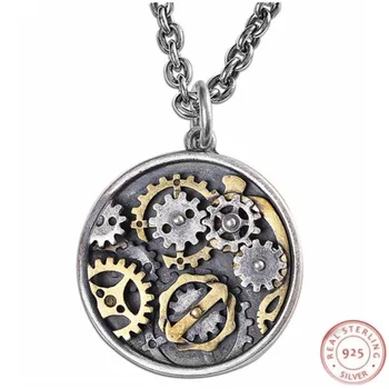 

BOCAI Thai silver pendant 2020 new fashion S925 sterling silver jewelry personality men's compass can rotate the gear pendant