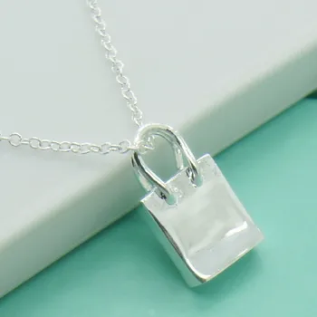 

925 Silver Shopping Bag Pendant Necklace For Women Wedding Engagement Jewelry Party Gift