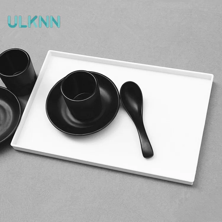 

Coffee Service Tray Rectangular Europallet Room Skid Plate Hotel Melamine Fruit Plate of Bread Storage Tableware White Black