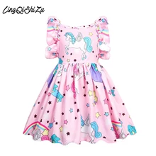 Летняя одежда для маленьких девочек, платье с единорогом для девочек, костюм на Хэллоуин, платье для девочек, вечерние платья на день рождения, Vestidos 36004