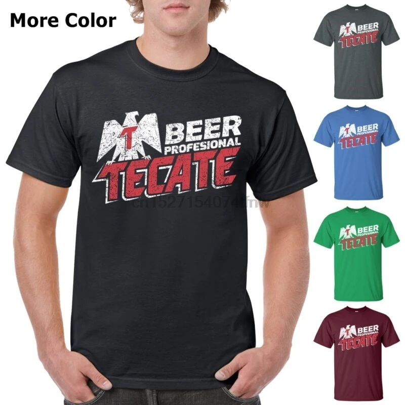 Tecate Beer T Shirt Custom Designed White Red Worn Label PatternT