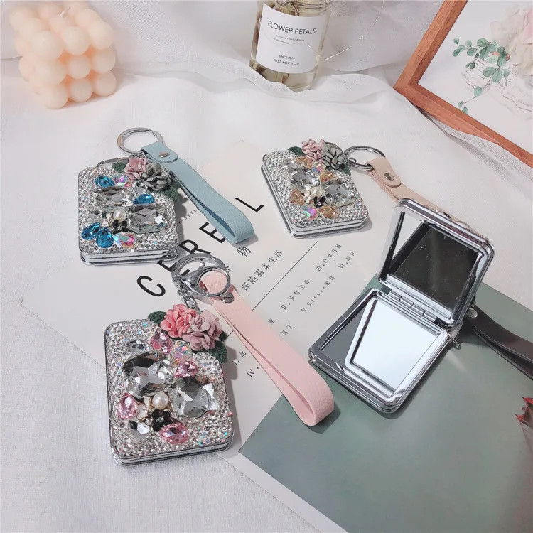 2023 Hot Selling Cosmetic Mirror Keychain Fine Old Flower Leather Charm  Double-sided Mirror Bag Charm Light Luxury Gifts _ - AliExpress Mobile