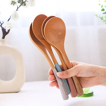 

Solid Wood Cooking Tool Spoon Eco-friendly Teak Rice Scoop ladle Environmental Protection Tableware Household Kitchen Supplies
