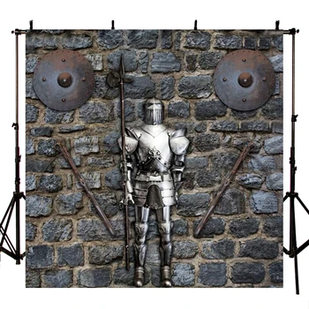 

Photography Backdrop Medieval Knights Armor Suits Shield Stones Wall Photo Background Customized Background Photo Studio