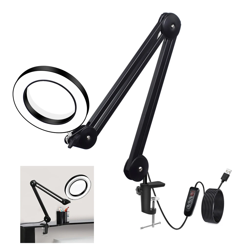 

Toolour 5X Magnifying Glass LED Lighting USB Cable Foldable Welding Magnifier Flexible Clamping Table For DIY Solder Lighting
