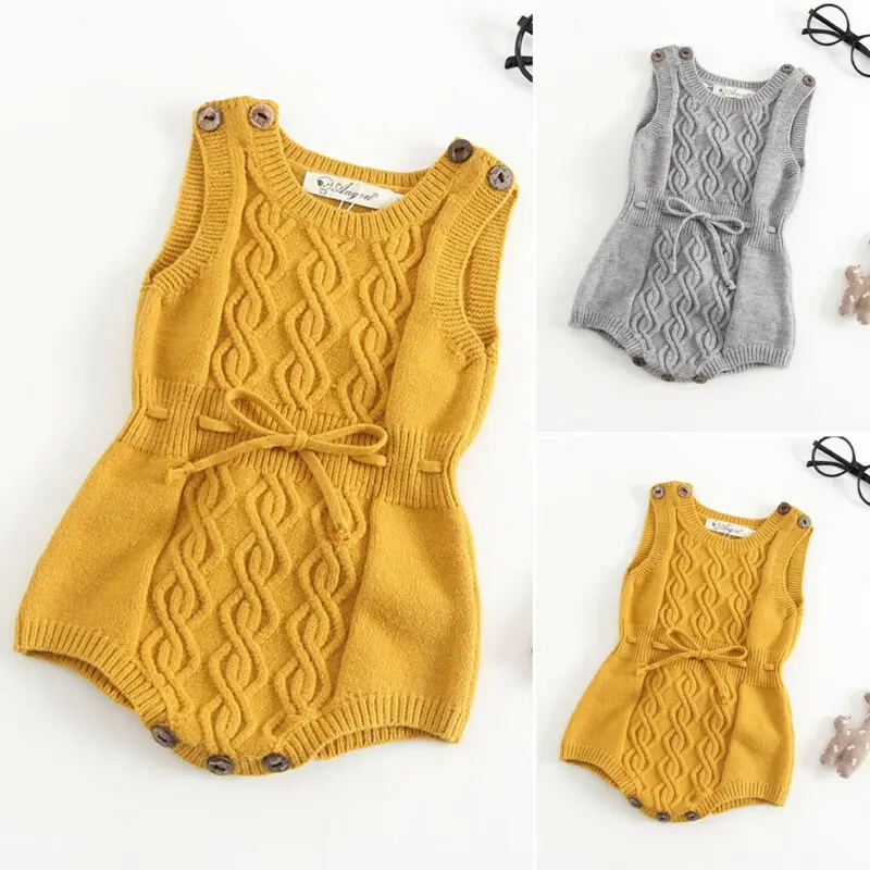 Brand New Newborn Baby Boy Girl Sweaters Knit Wool Romper Jumpsuit Sunsuit Sleeveless Solid Winter Warm Fashion Hot 2019 |