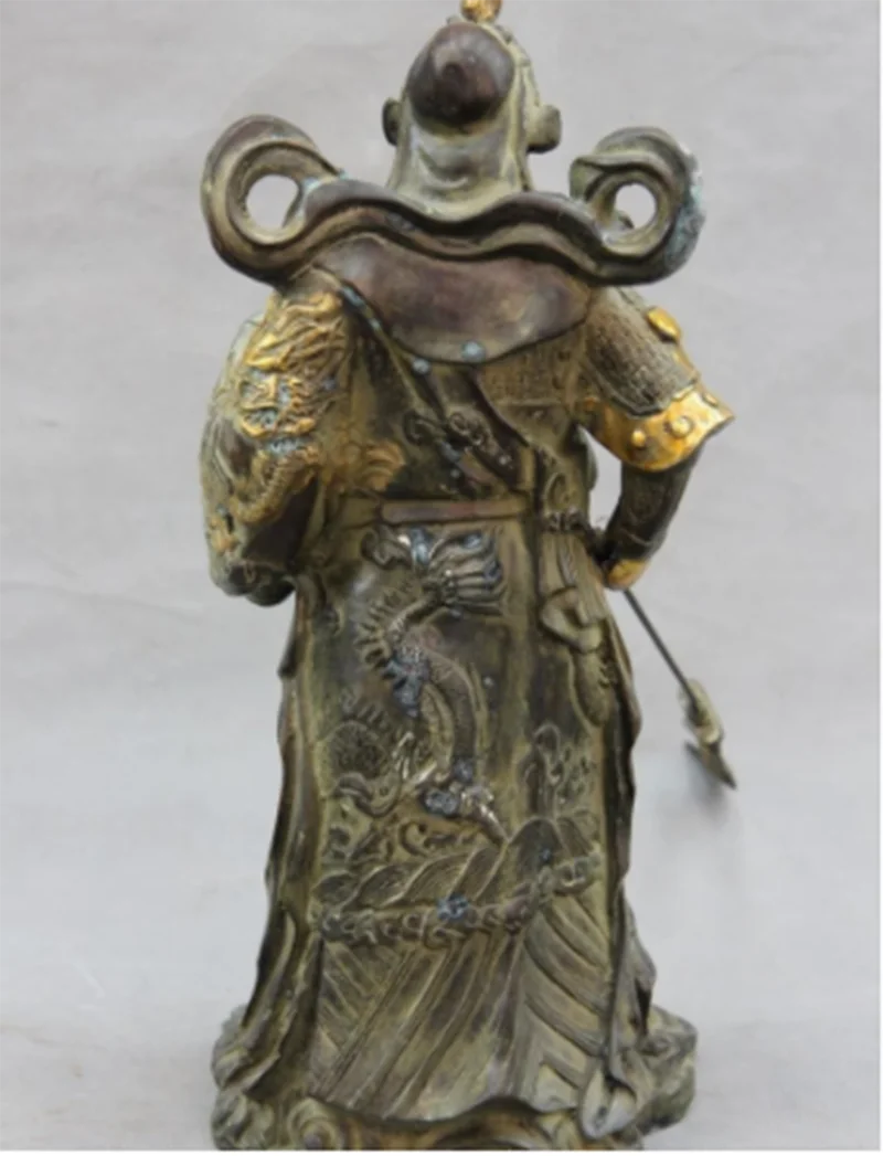16 Китайский классический бронзовый медный счастливый Дракон Guan Gong Guan yu Статуя Воина