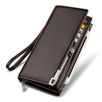Genuine Leather Clutch Bag Wallet Long Men Phone Purse Business Card Holder Zipper&Hasp High Quality Brand Large capacity 2020 1