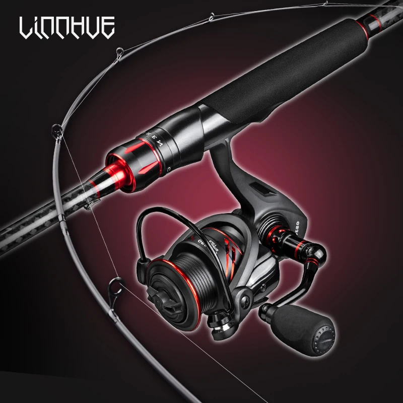 LINNHUE-caña de de fibra de carbono, carrete Combo de 2,1-2,4 m, de caña giratoria de señuelo de 5-15g, caña de viaje de fundición ML - Hilosyanzuelos