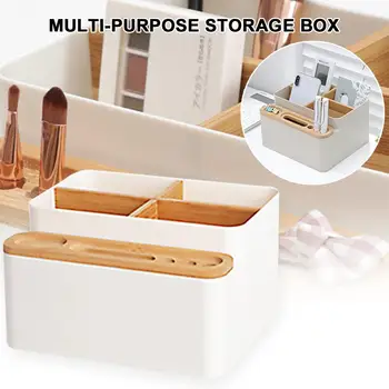 

Wood Office Desk Organizer with 4 Movable Compartments and 4 Slots Multi-purpose Desktop Organizer 40P