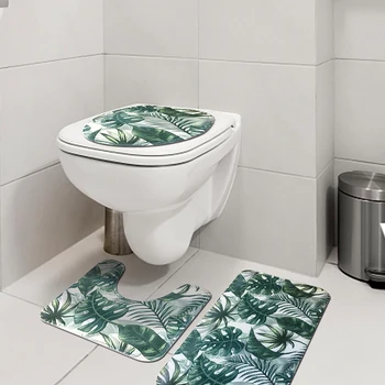 

3pcs Plants Bath Mat Non Slip Toilet Lid Pad Floor Carpet Closestool Cover Comfortable Soft Bathtub Home Bathroom Supplies