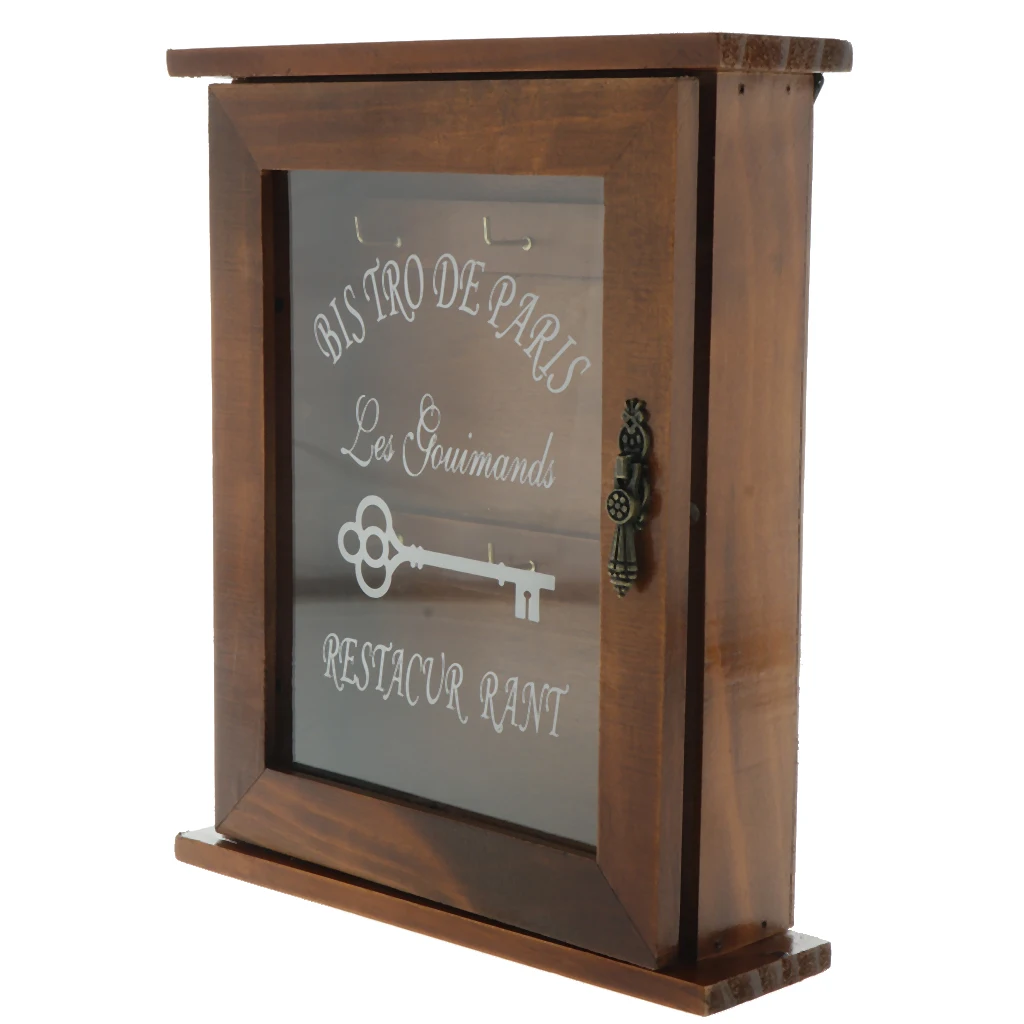 Pastoral Style Key Cabinet Wooden Key Holder Box Decorative Key Rack with 6 Hooks, 21x6x25cm