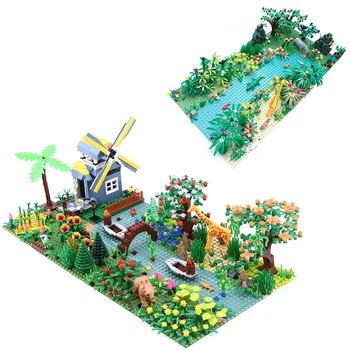 

Original Design DIY Small Particle Tropical Rain Forest Scenery and Hunters Reclusive Life Bricks Toy with 4Pcs Baseplates