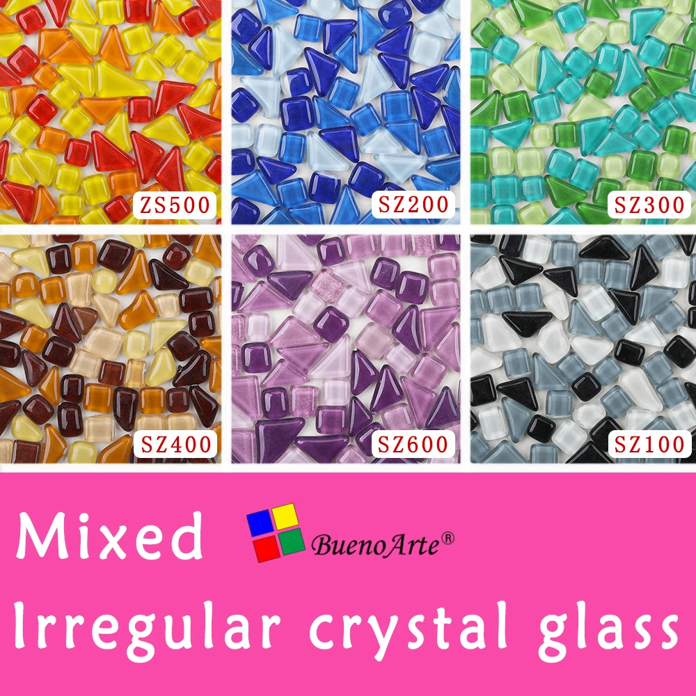 200g Colored Glitter Crystal Glass Mosaic Tiles Piece for DIY Craft Material 