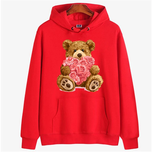 Gift Love Teddy Bear Print Hoodie Retro 