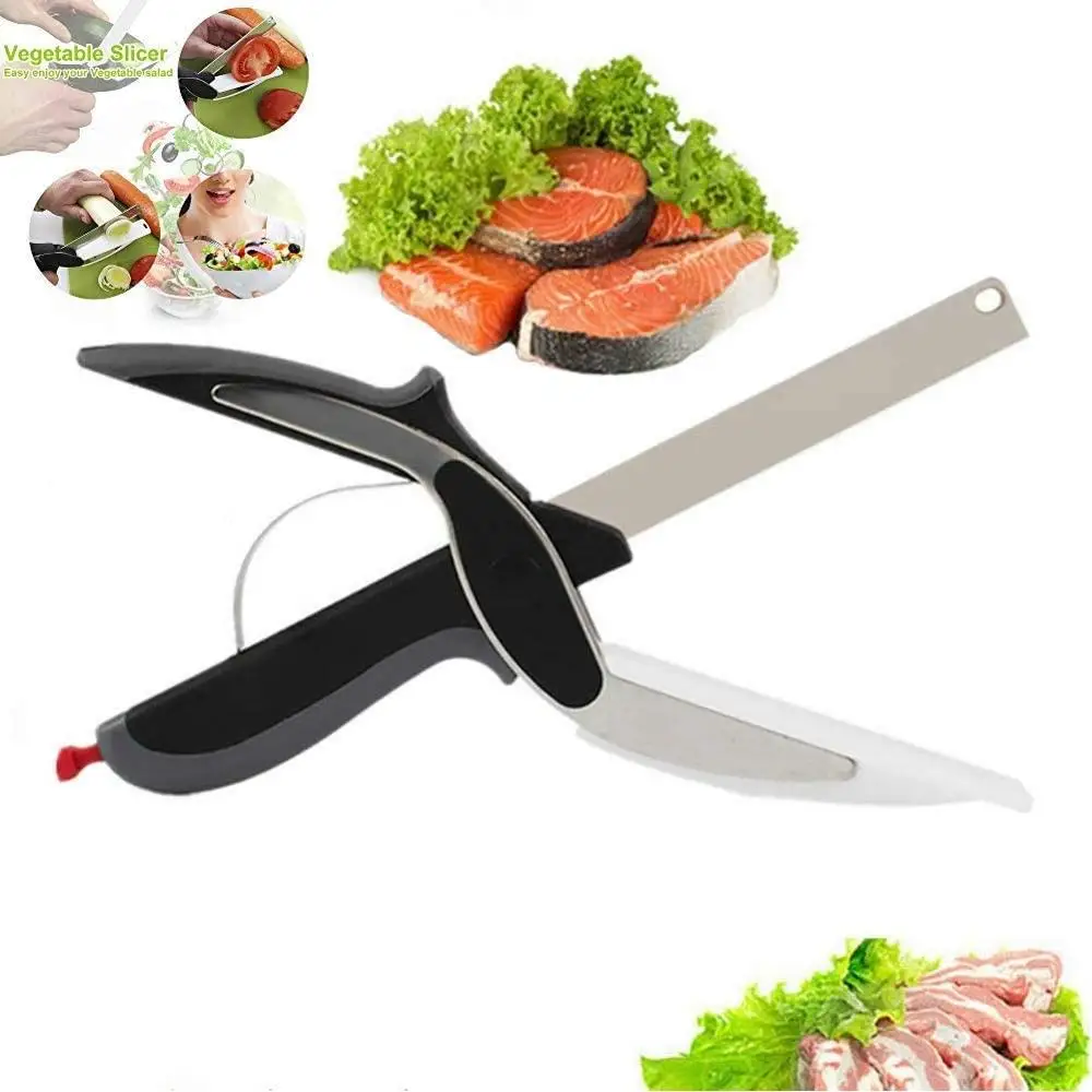 

2 In 1 Utility Scissors Knife&Board Smart Cutter Vegetable Knife Stainless Steel Ourdoor Meat Potato Cheese Kitchen Tools