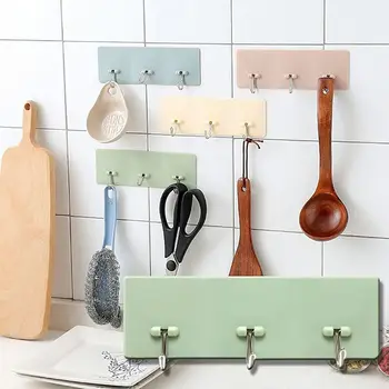 

High Quality Solid Color Self-adhesive Wall Hook Hanger Bathroom Kitchen Utensils Bag Towel Holder Rack