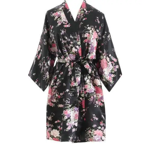 2019 женское летнее платье с цветочным принтом длинный халат атласный Шелковый ночной домашний халат банный халат кимоно мини платье для