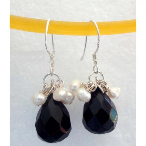 

New Arrival Favorite Pearl Earrings Teardrop Black Onyx Faceted Earrings Dangle White Cultured Pearl Women Jewelry Lady Gift