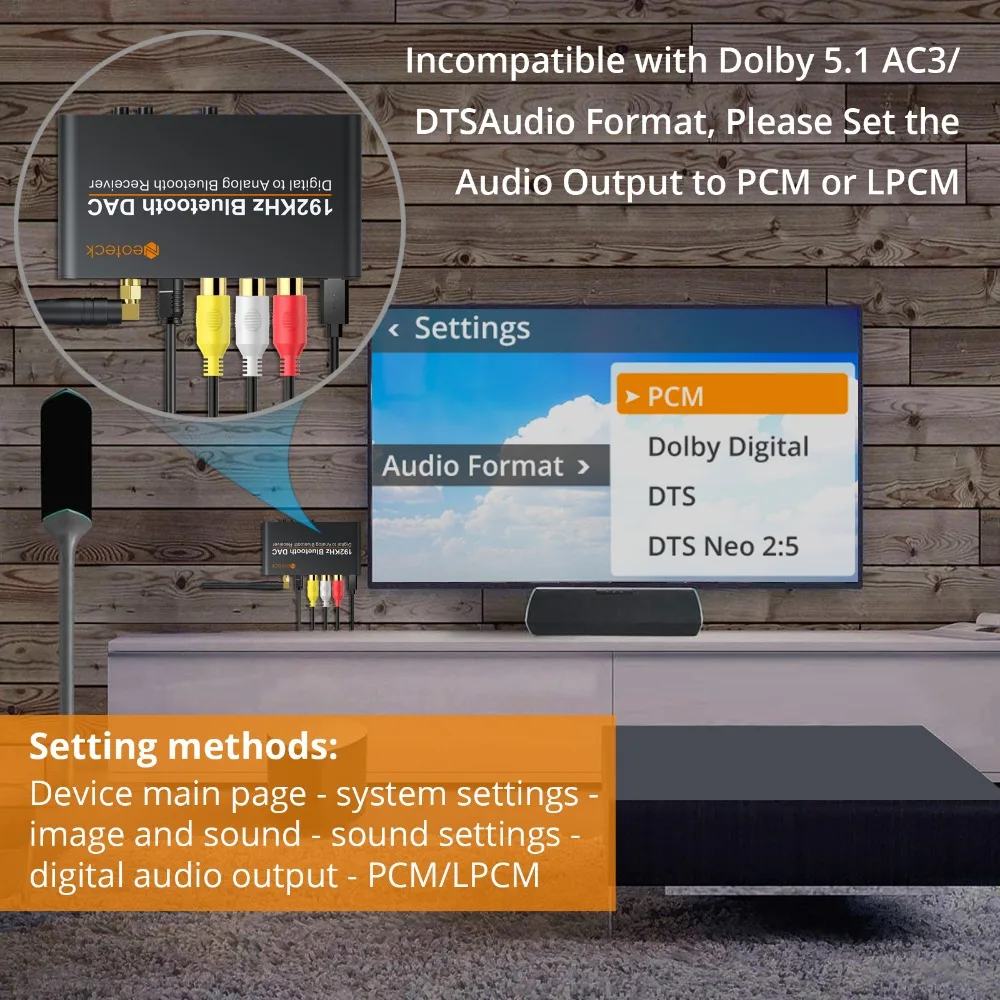 Neoteck 192Khz Bluetooth-Compatible DAC with Remote Control Built-in Bluetooth V5.0 Receiver Support AAC SBC DAC Converter