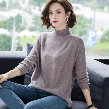 

Women's Half 100% Turtleneck Wool Korean Simple Pullover Women Spring Autumn 2020 Warm Soft Women's Sweaters Jersey Mujer Zjt784