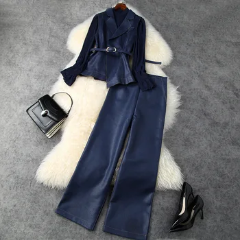 

European and American women's clothing 2020 autumn new style Long sleeve T-shirt Suede vest and trousers Fashion suits