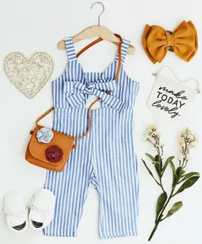 

Baby Clothes Girl Summer Strap Rompers Jumpsuits For Blue Stripes Print Toddler Long Navy Blue Infant Kids Sleeveless Overalls