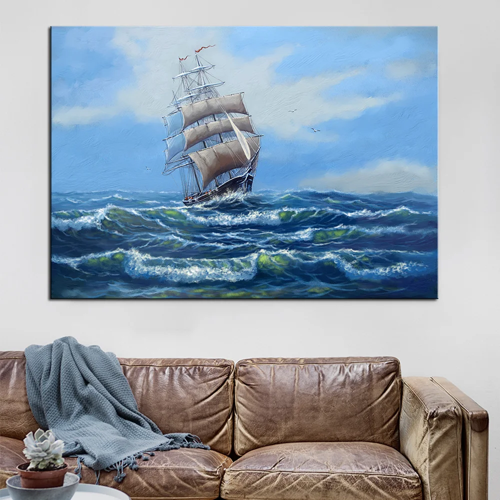 

Large size Print Oil Painting Ship sea oil paintings landscape Picture NO-726012514 For Living Room painting No Frame