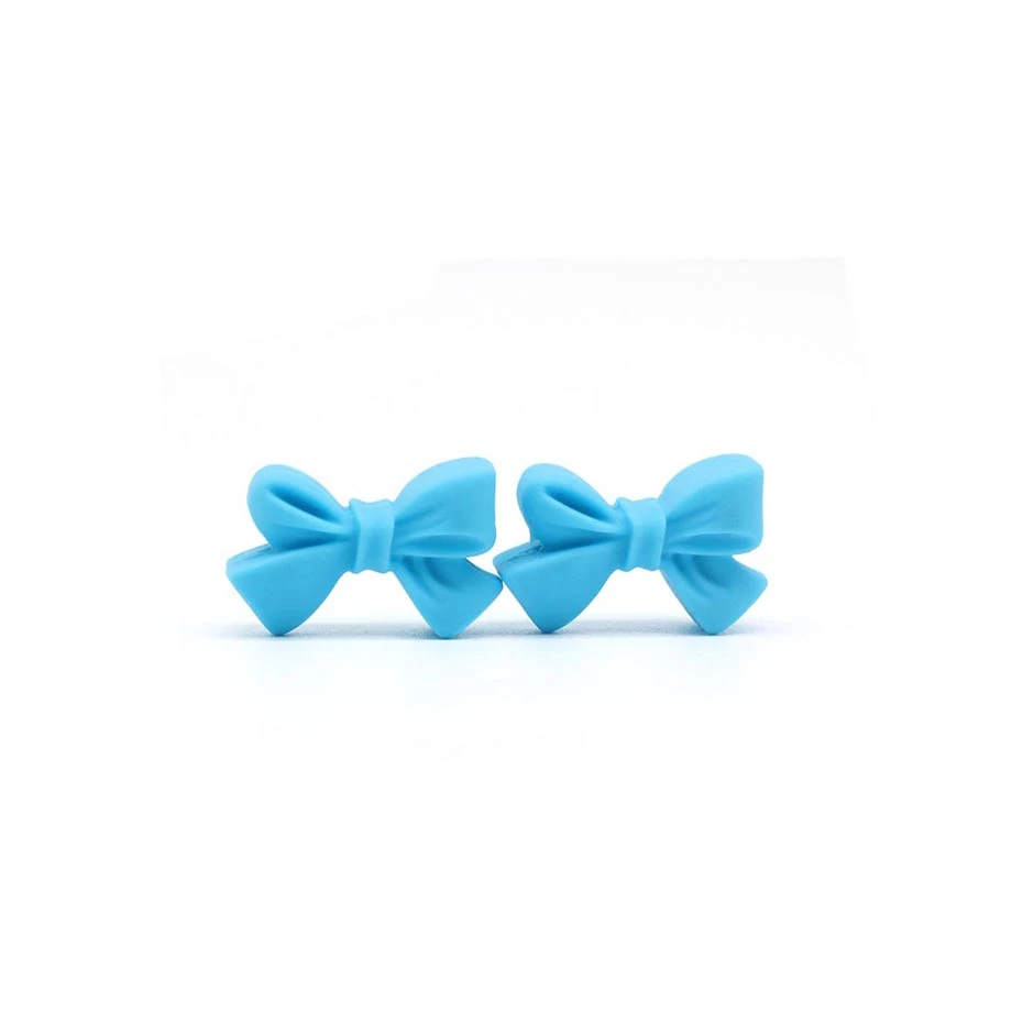 10PCS Color Bow Silicone Teething Baby Bite Pacifier Chain Making BPA Free Food Grade Silicone Cartoon Baby Teether - Цвет: Blue