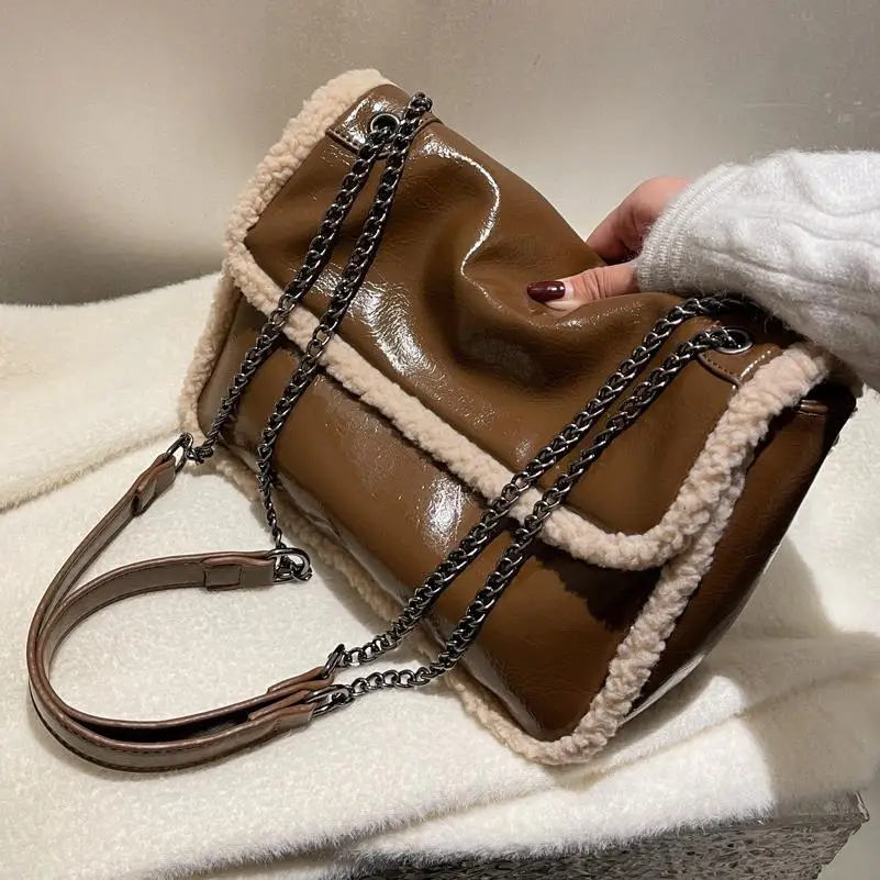 Móda lambwool velký schopnost vláčet výtvarník kabelky luxusní falešný kožich kůže patchwork bedra crossbody brašna velký kabelky 2021