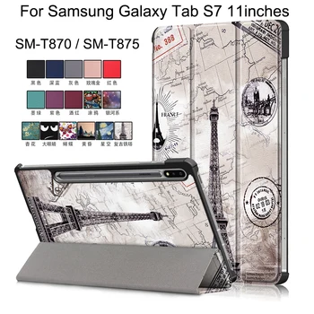 

For Samsung Galaxy Tab S7 11 inch 2020 Painted PU Leather Flip Case SM-T870 SM-T875 Smart Wake Folding Stand Cover Funda Shell