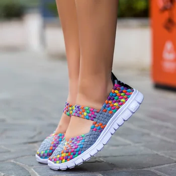 

ZHENZU Female Light Running Shoes Antislip Hand-made Weave Sneakers Women Breathable Cool Athletic Sport Shoes Summer Flats