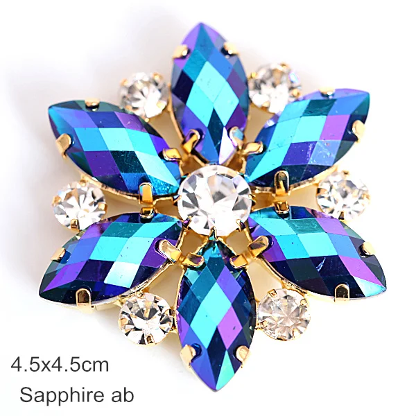 Sapphire AB-4.5cm 1 шт. кристалл AB аппликация из стеклянных страз с золотой основой цветок аппликация стразы пришить стразы для свадебного платья B3486 - Цвет: Sapphire AB-4.5cm