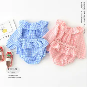 

2020 Korea Style Toddler Girls 2 Pcs Plaid Set Blouse+PP Shorts Spring Fashion Girls Suits 0-3t PO412