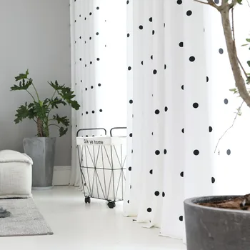 

Modern Simple Black Circle Curtain Window Screen Cotton and Linen Fabric For Living Room Bedroom Kitchen White Tulle JK145Y