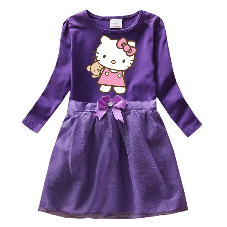 thumbnail image 1 of Ropa para niños de Hello Kitty, nuevo vestido de algodón de dibujos animados, falda de hilo de red con lazo a la moda de otoño para niñas, Falda plisada dulce para bebé, 1 of 5