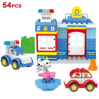 

54PCS City Police Station Large Particle Building Blocks Assemble Bricks Duploed Bricks Figure Kid Toys