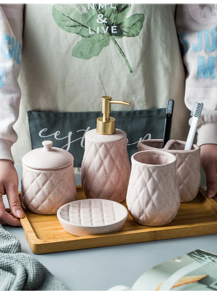 Nordic Creative Ceramic Bathroom Wash Set Bathroom Decoration Sample Room Simple Bathroom Wash Cup Set WY116552