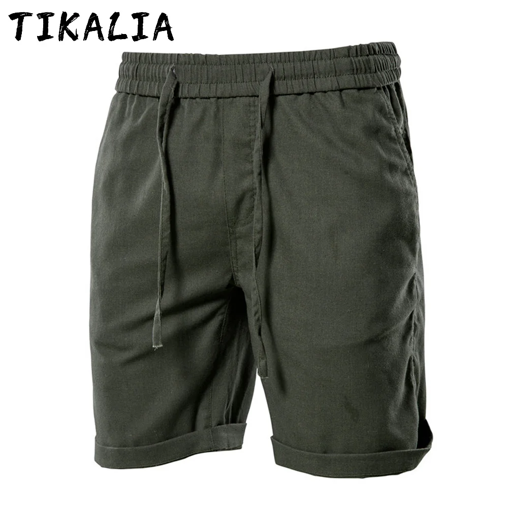 Pantalones cortos para hombres ropa de verano de algodón de ropa de playa para hombres transpirable Color sólido Bermudas Hombre Casual lazo corto pantalones 2021 nuevo