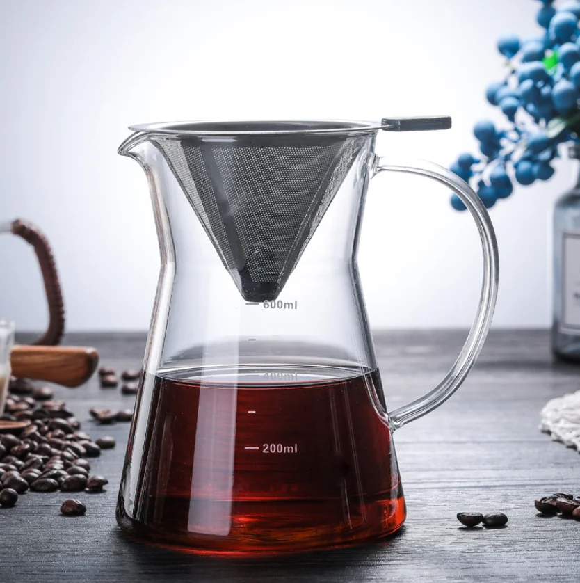 Эко кофе 600 мл термостойкая стеклянная кофеварка с Matel фильтром Barista V60 кофеварка
