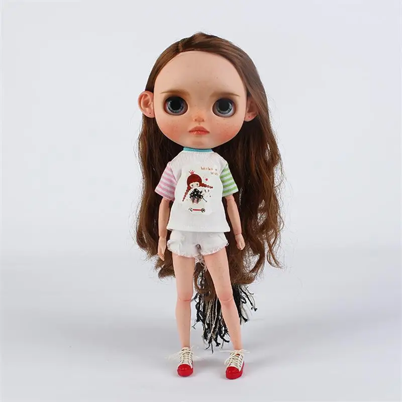 Ручная работа, 1 шт., модная футболка blyth Dolls с принтом, Изысканная футболка для кукол blyth 1/6, аксессуары, одежда