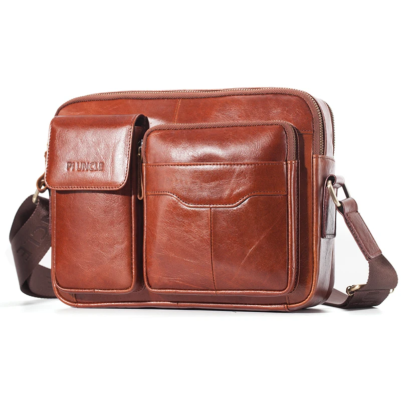 

Men Genuine Leather Briefcase Bag Male Cowhide Leather Shoulder Bags for Man Middle Size Easy Travel Handbag Boy Phone Pouch Bag