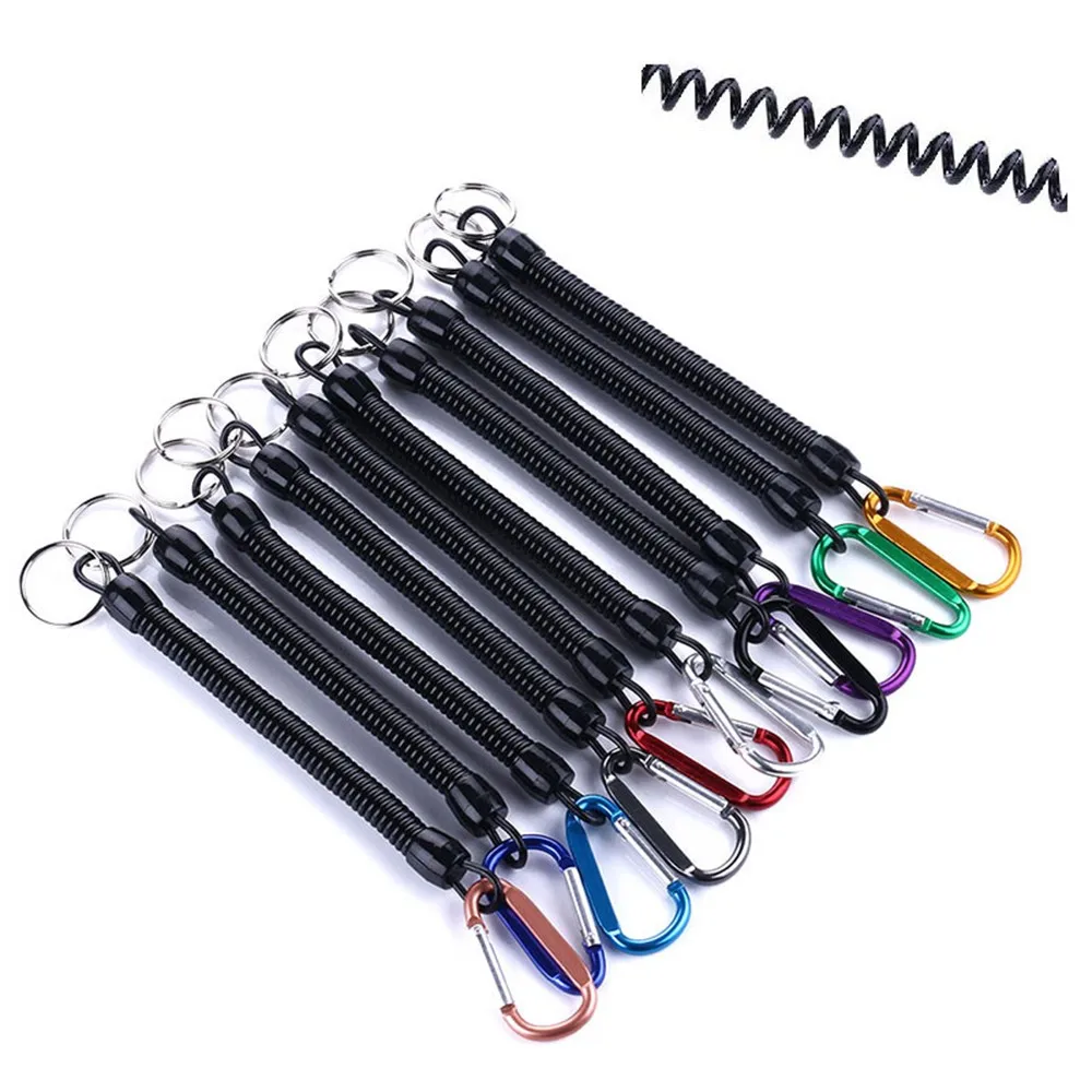 Retractable Spring Elastic Rope Security Gear Key Chain Holder Coil  Carabiner Rope Tool Safety Belt Clip Hook Fishing Lanyards